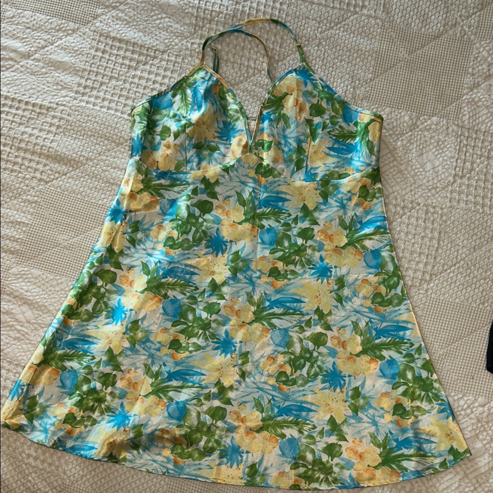 Vintage Floral Slip/ nightgown  in Blue, Green & Yellow